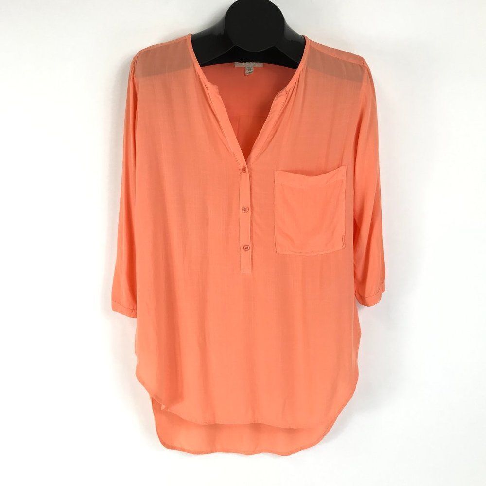 Anthropologie Cloth & Stone High-Low Popover Top Women's Small 3/4 Sleeve Rayon